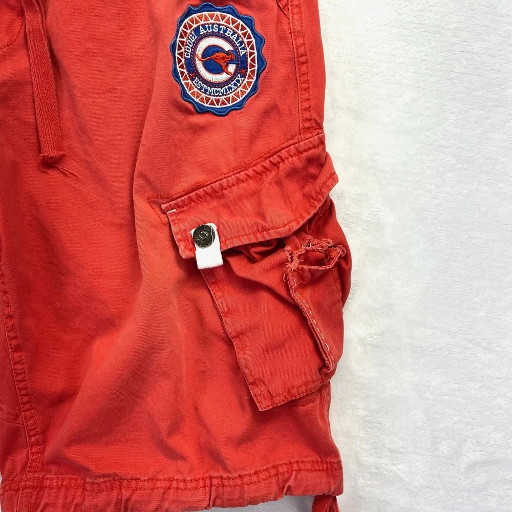 Coogi Cargo Shorts Mens 34 Red Streetwear Y2K‎ Embroidered Logo Baggy Cotton